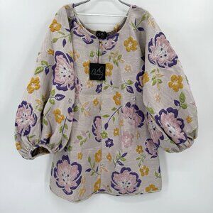 Arianne Elmy Jacquard White and Purple Floral Slim Fit Good Luck Dress sz XL NWT